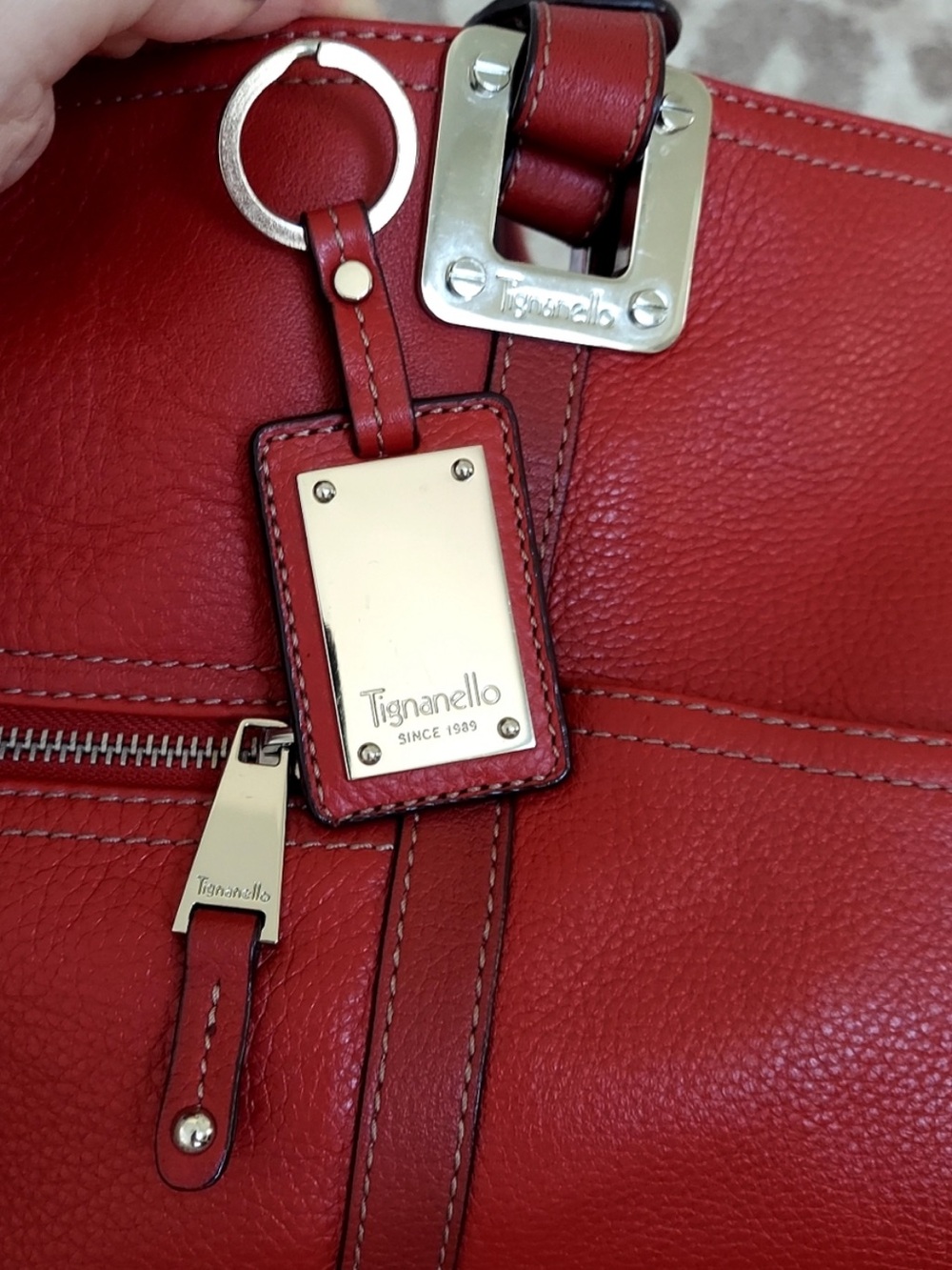Tignanello Large Red Leather Top-Handle Tote Bag Purse - Picture 2 of 16